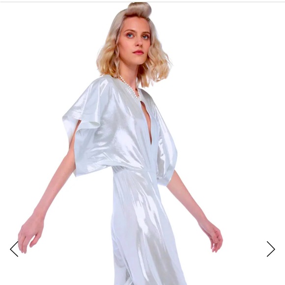 Norma Kamali NWT Silver Rectangle Jumpsuit Low CutV Neckline